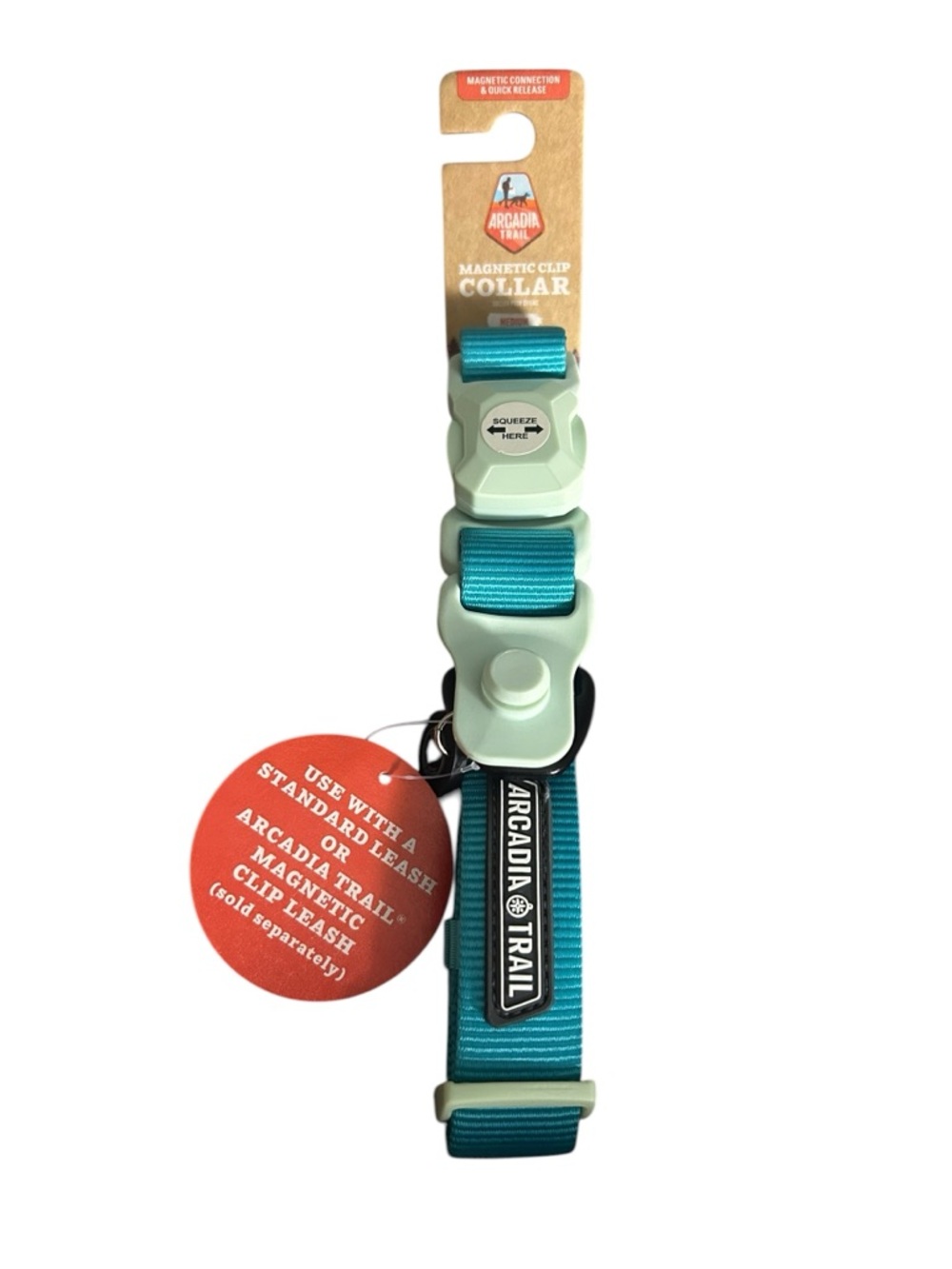 Arcadia Trail Magnetic Clip Dog Collar in Teal and Mint Size M